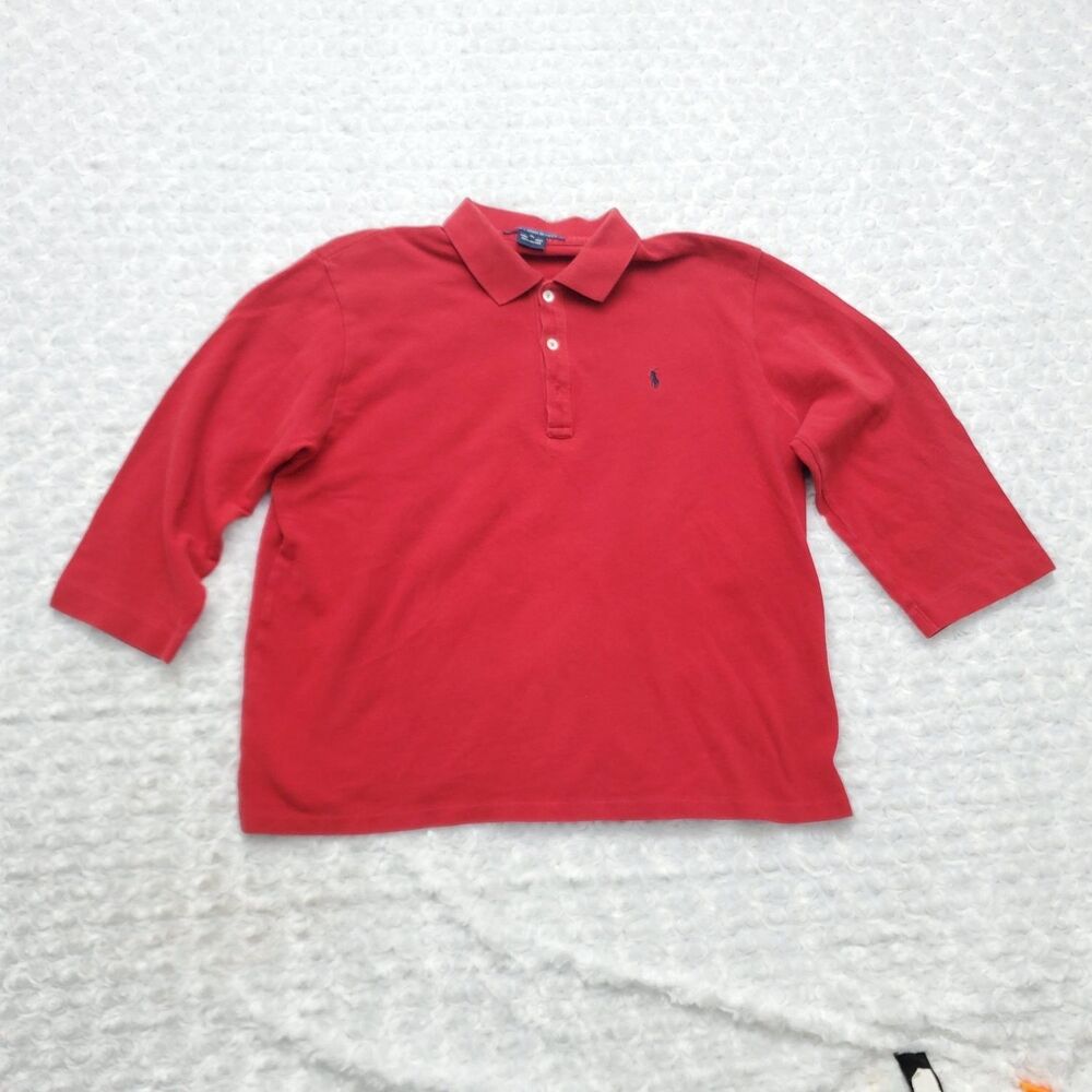 Ralph Lauren Sport Polo Shirt Womens XL Red 3/4 Sleeve Embroidered